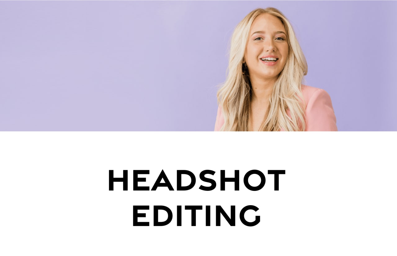 Headshot Editing with a woman against a light purple background.