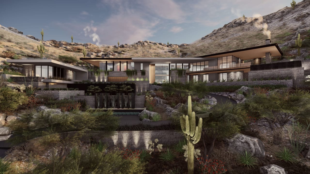 Ultra luxury modern mansion on hillside lot in Arizona