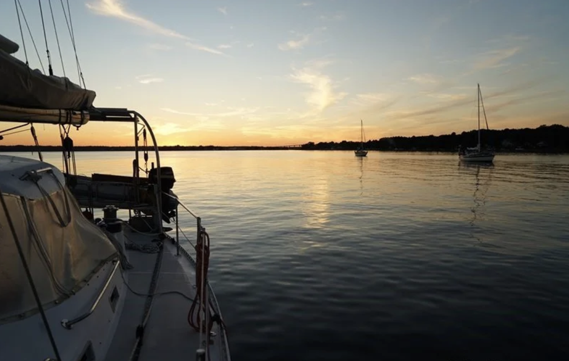 Sailboats on the Chesapeake Bay at sunset near Annapolis, Maryland