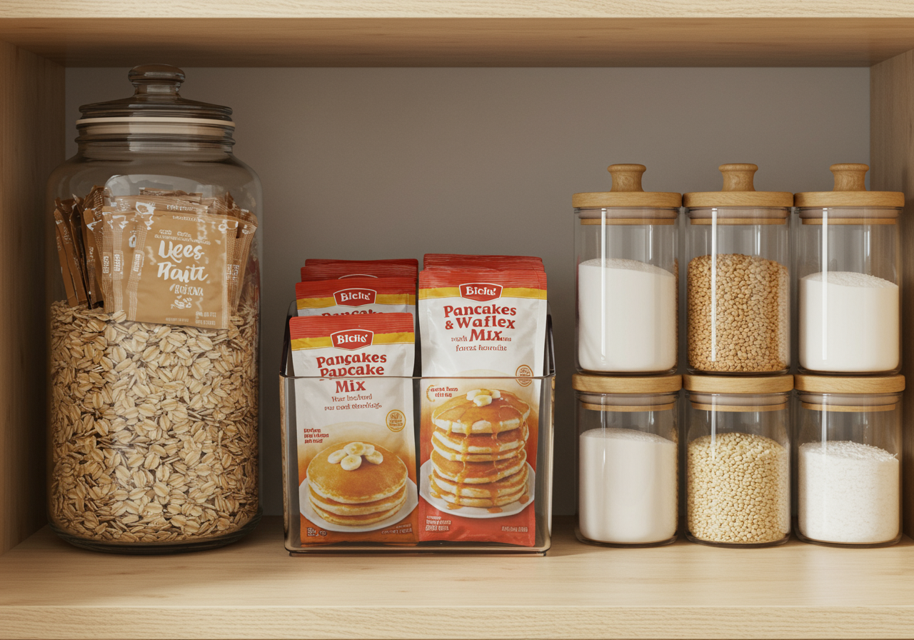 Organized pantry with containers and bins