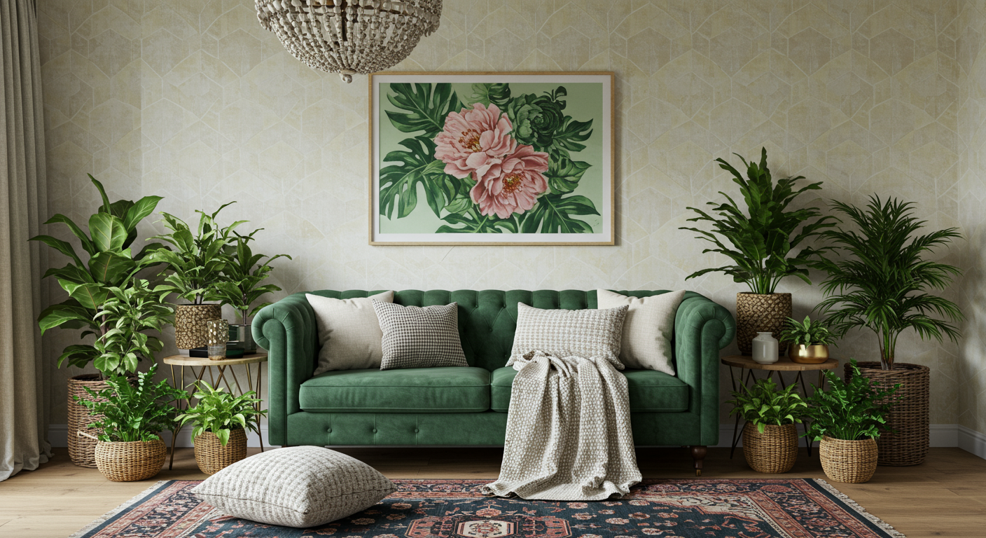 Neutral Room With Green Sofa