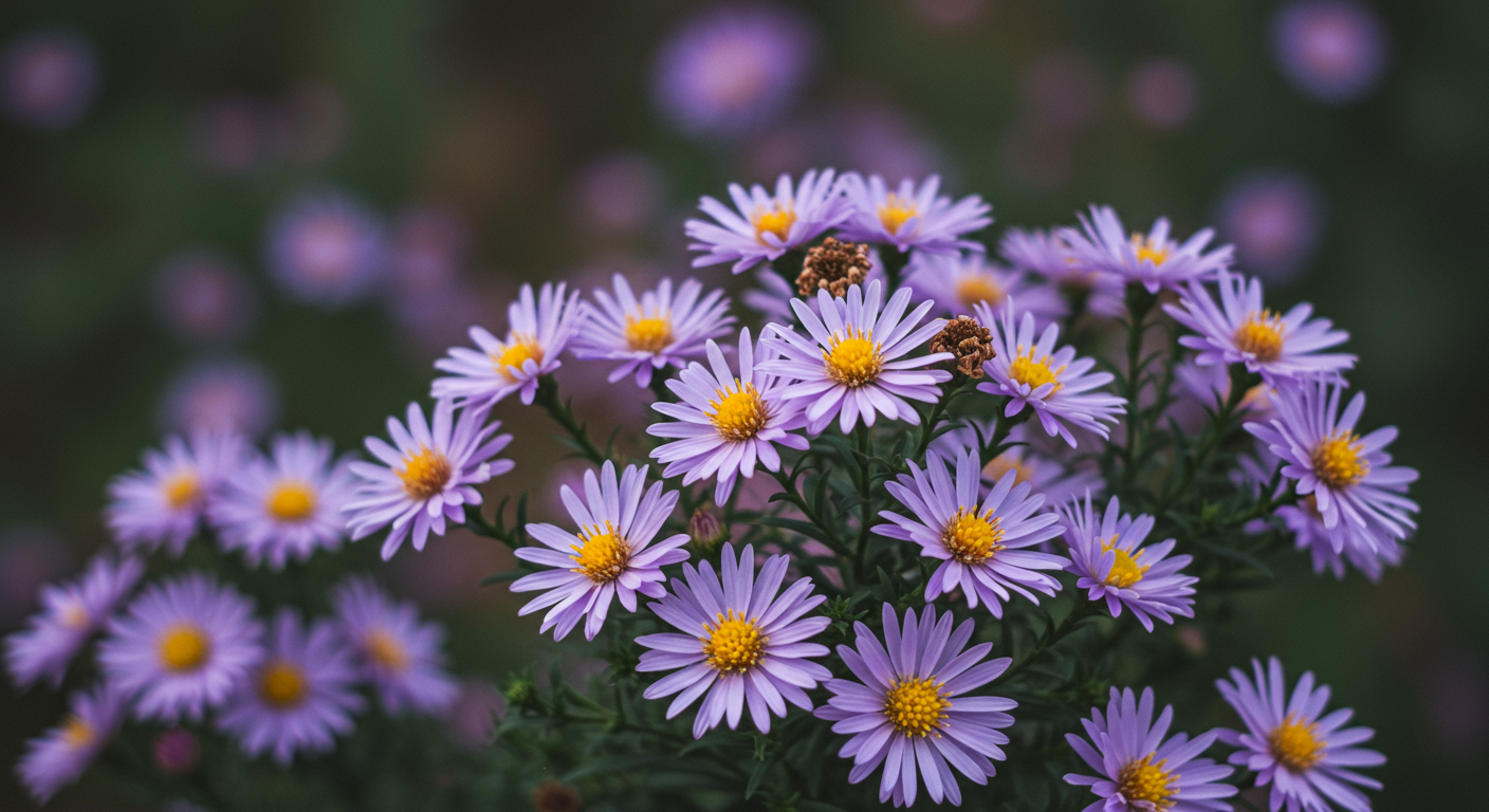 Lilac daisies blooming at San Francisco Botanical Garden.