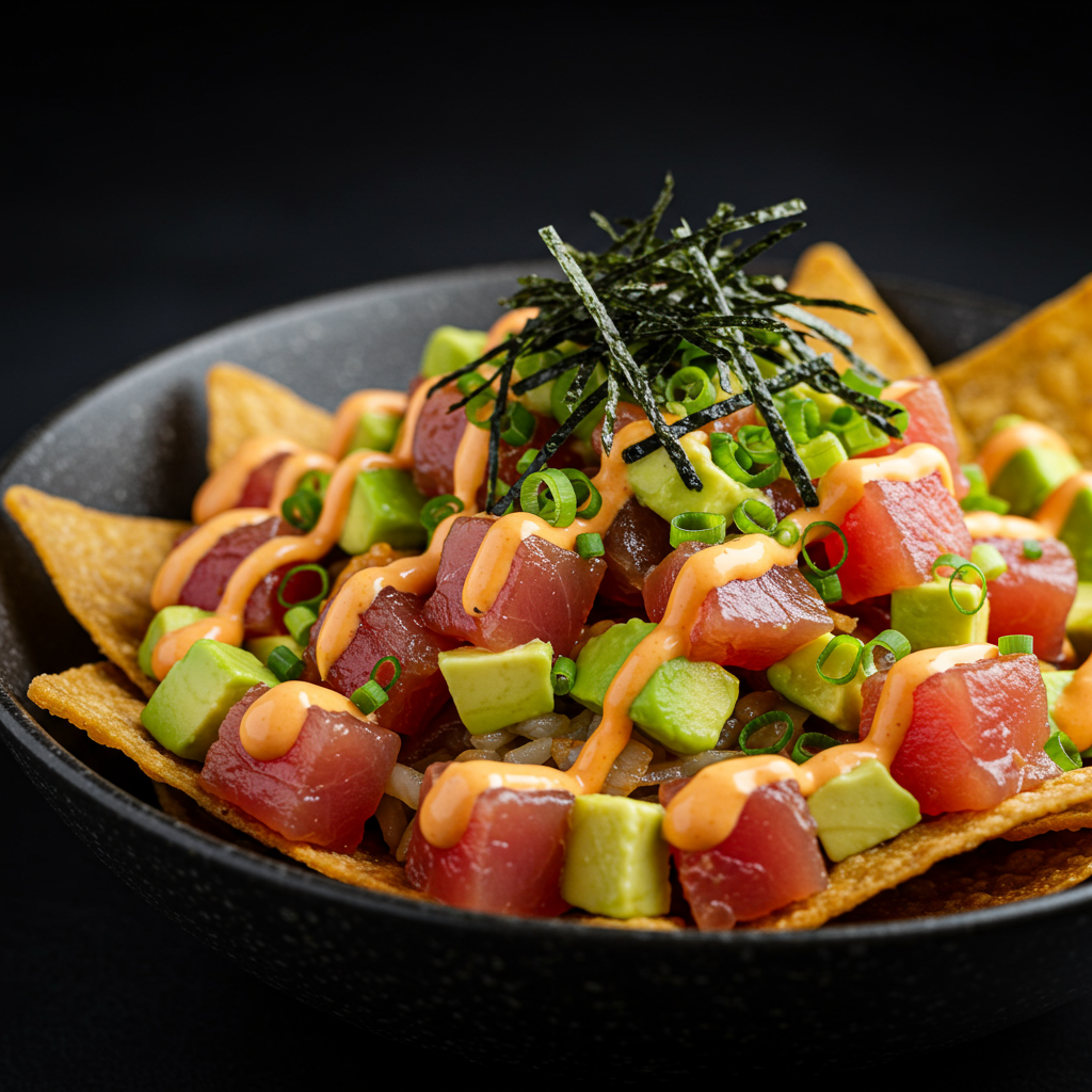 Tuna, Smoked Salmon, Tomato & Avocado Wontons at New Jersey-based pastaRAMEN.