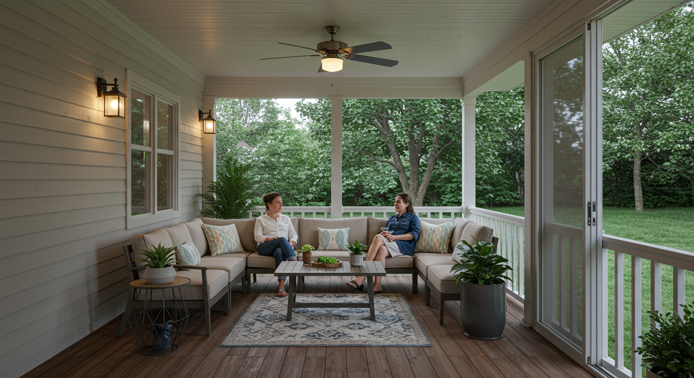 Two women sitting on the back porch.