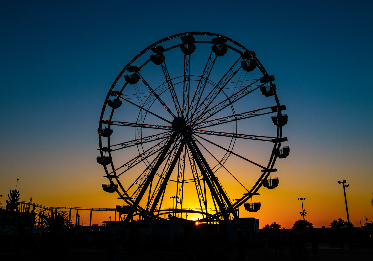 ferris wheel at Alameda County Fair, silhouetted in the sky