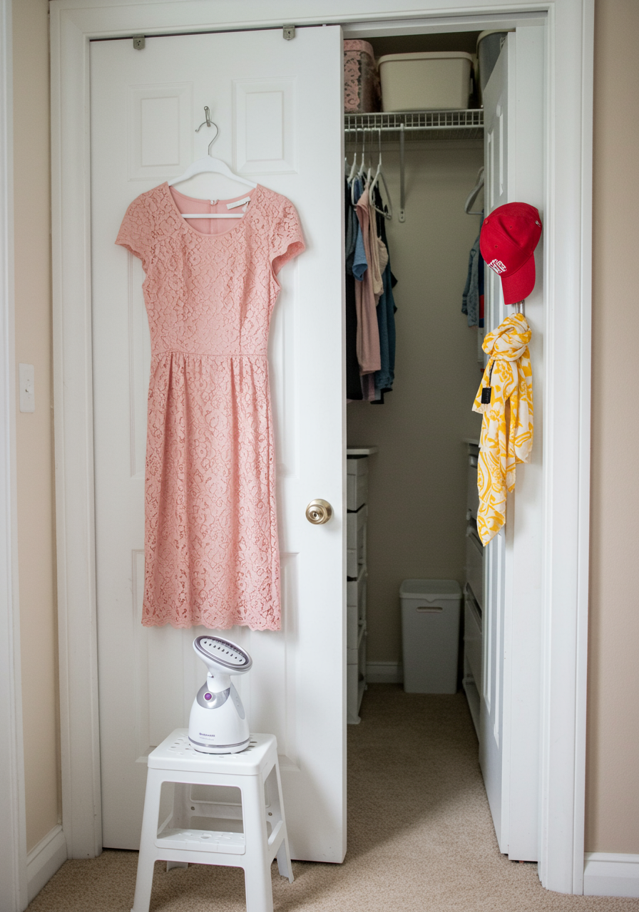 closet with hanging clothing mounted tall mirror