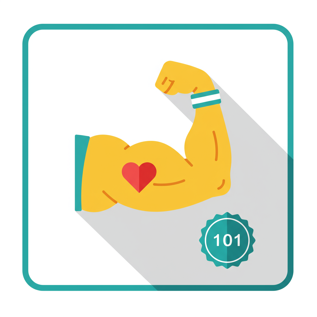 A flexed arm with a heart and a badge marked 101.