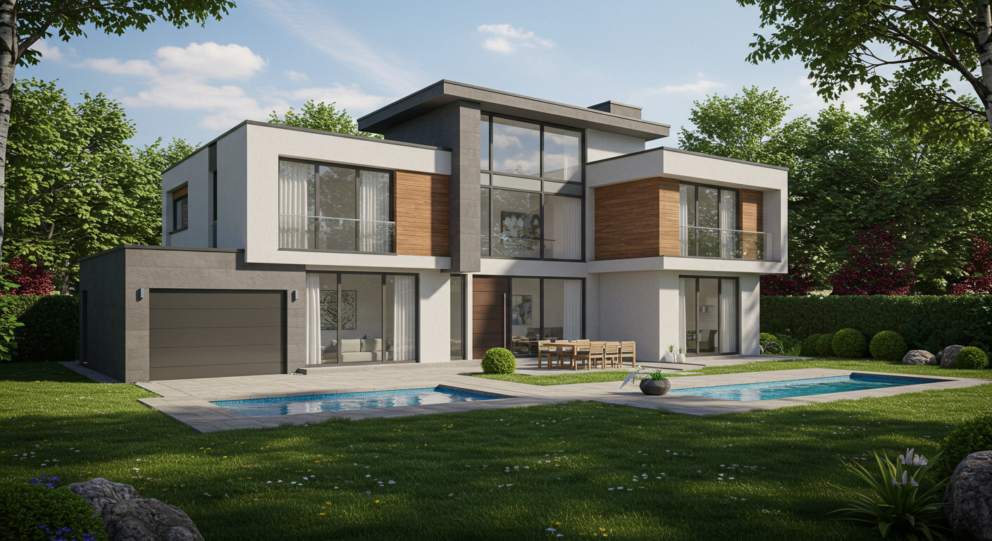 a building with a pool