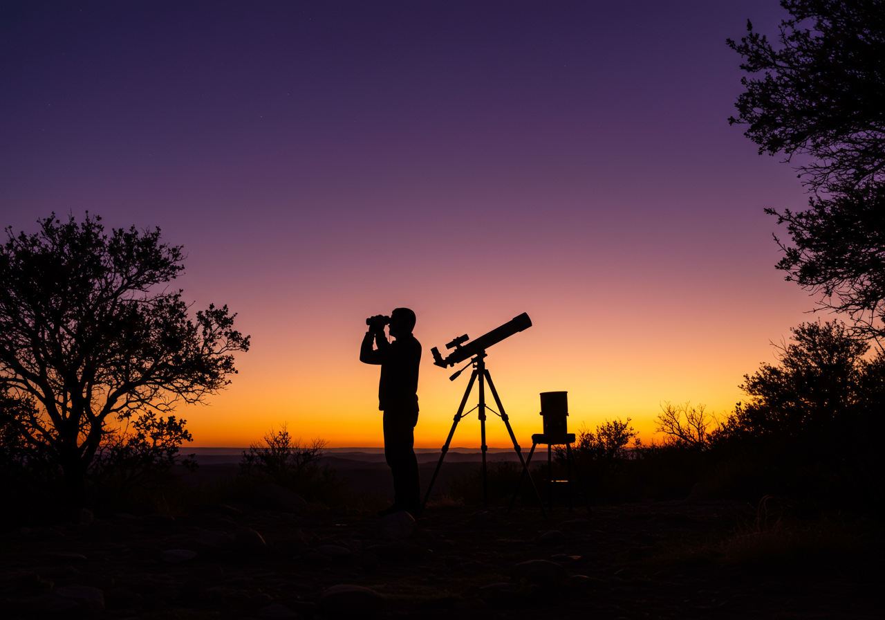 Man looking at sky with binoculars