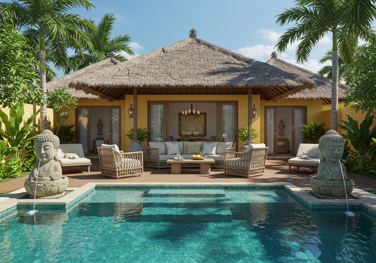 luxurious pool at Balinese-style estate in Launiupoko maui