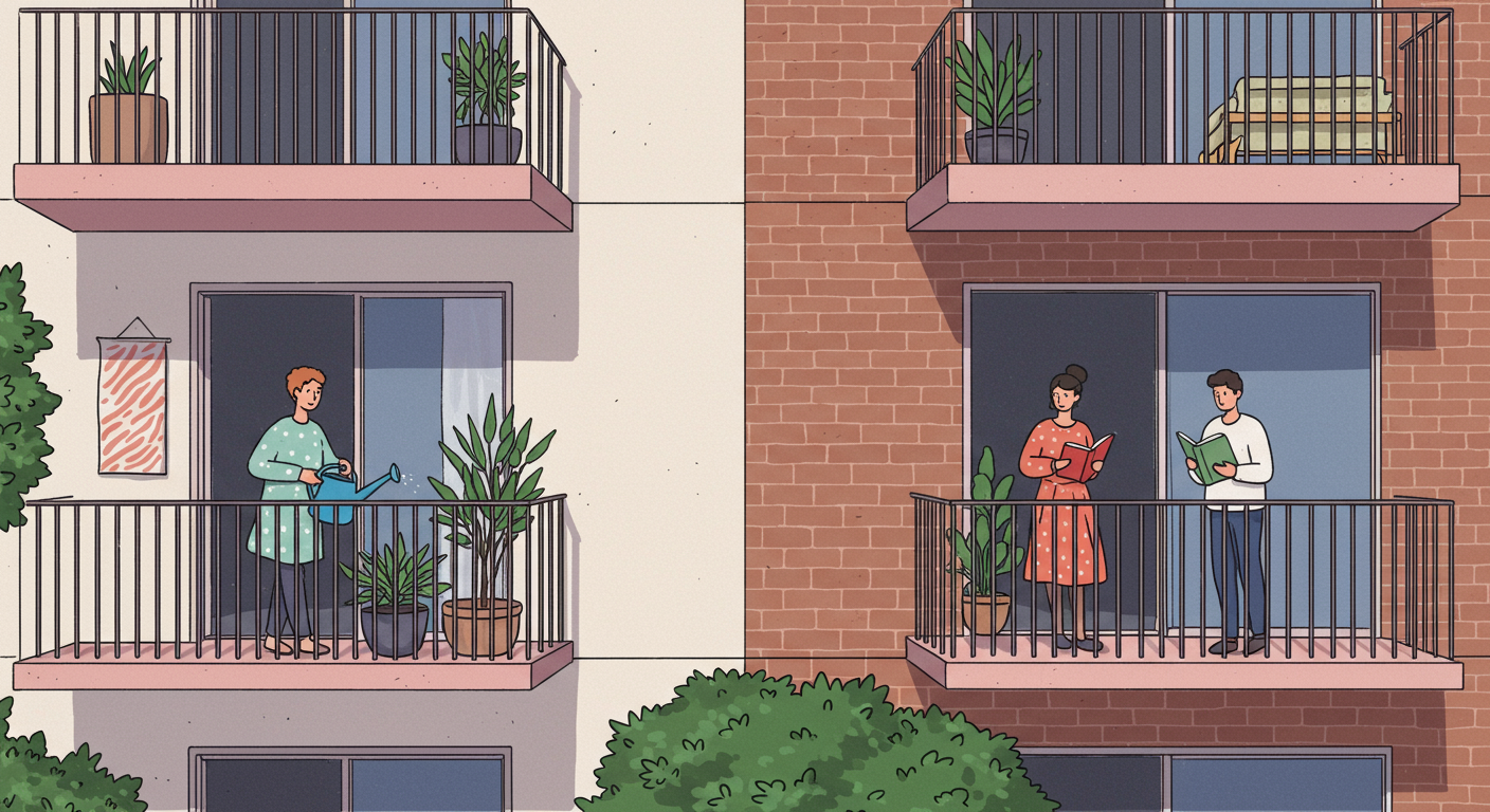 A graphic of two apartment neighbors