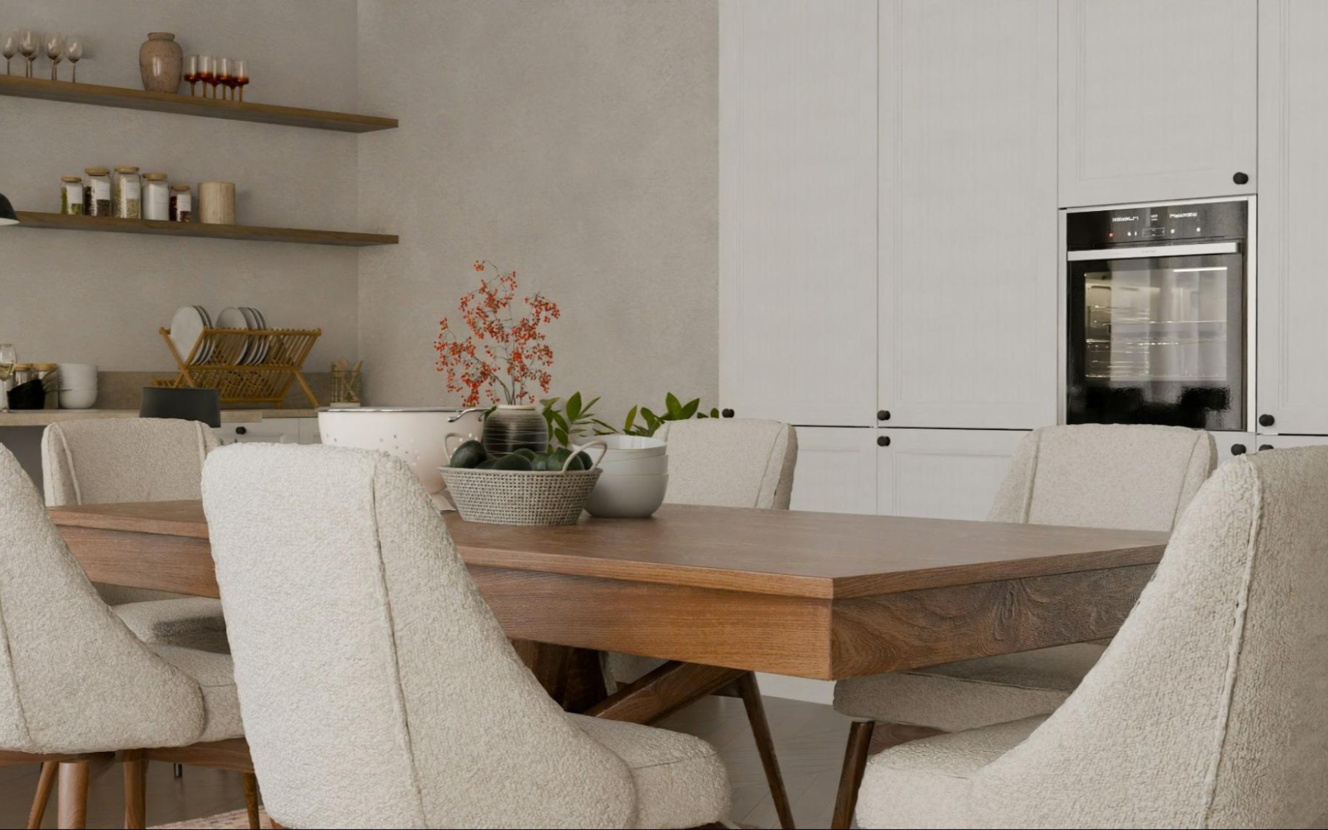 Elegant Dining Room With Wooden Table and Modern Chairs in Real Estate Listing