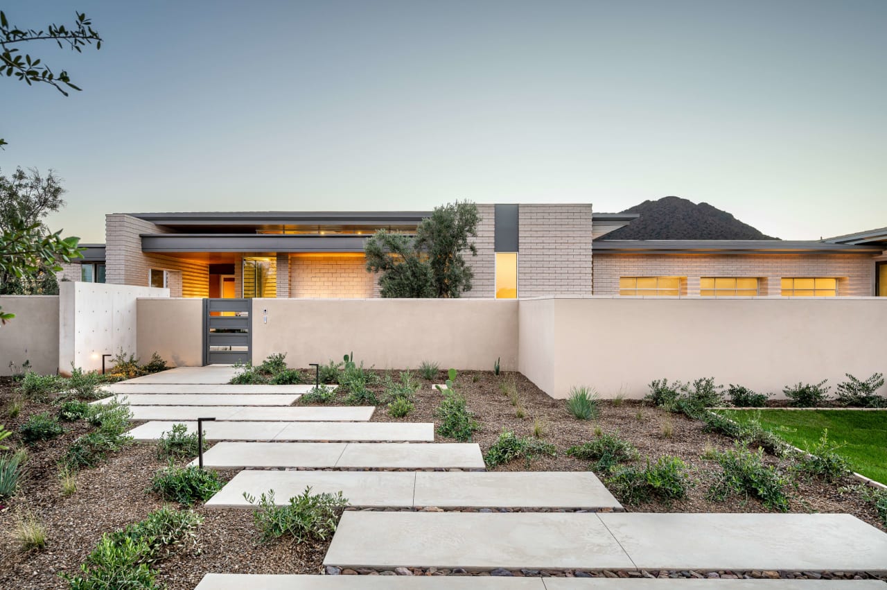 Exterior of luxury modern home made of concrete and block