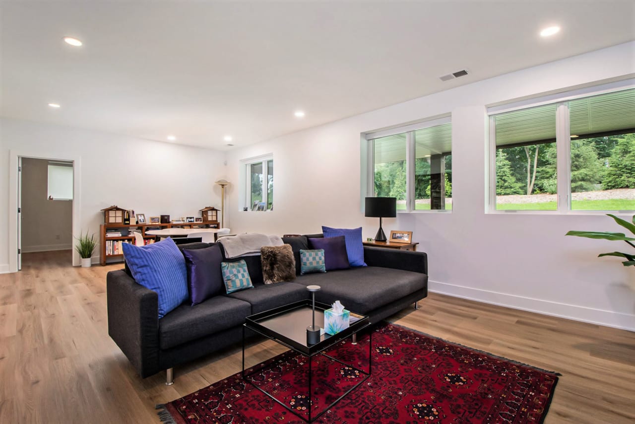 black couch in a living room