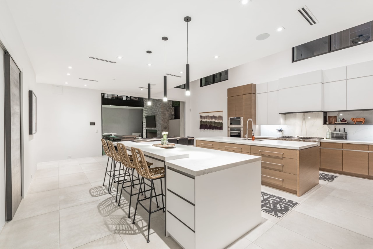 Open concept kitchen in luxury modern home in Old Town Scottsdale