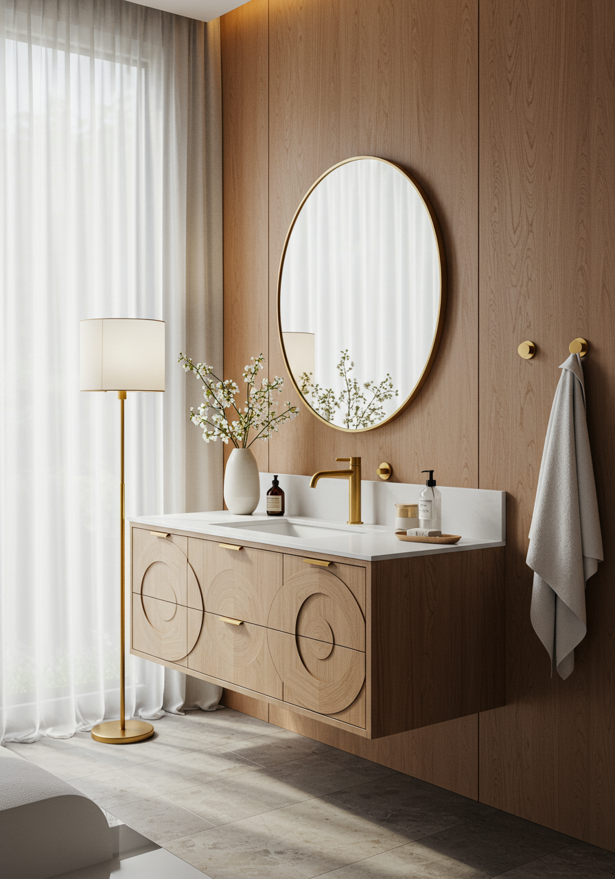 Image may contain Indoors Interior Design Lamp Sink Sink Faucet and Plant