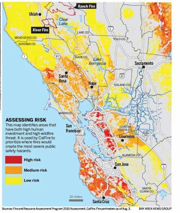 Bay Area wildfire risk zones map &mdash; CAL FIRE FRAP