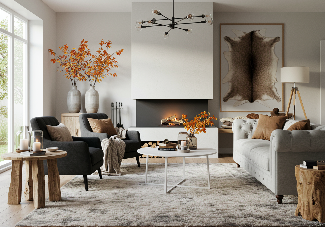 Neutral living room with Scandinavian style