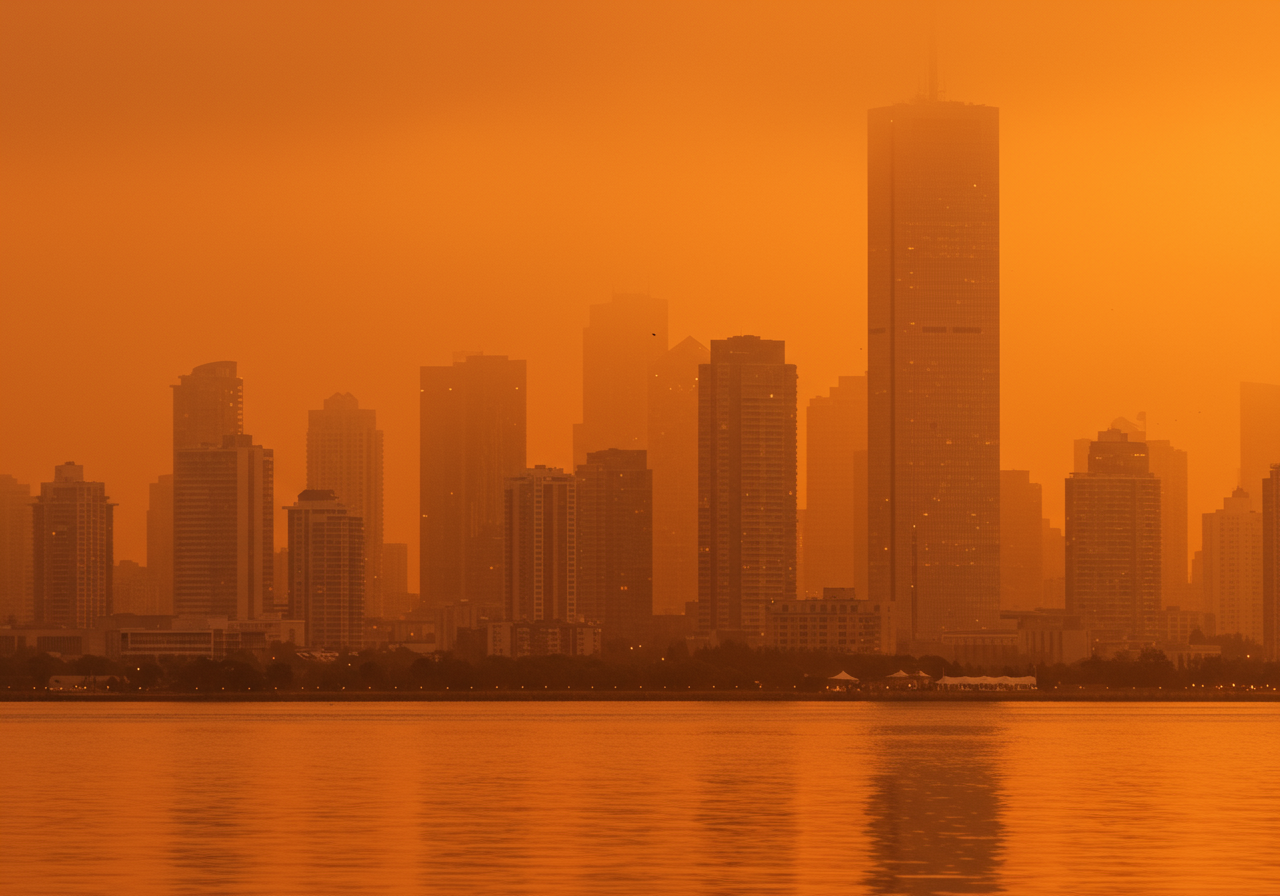 San Francisco skyline in a sea of orange.
