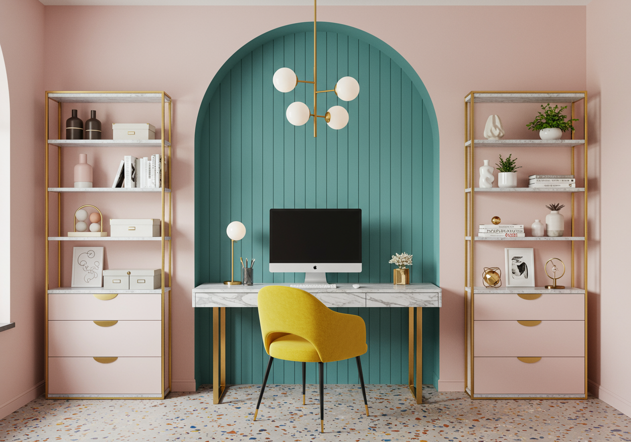 Memphis style conceptual interior Home office