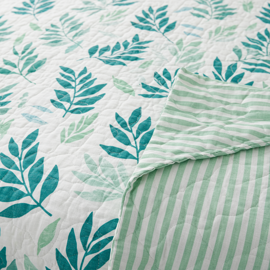 light blue patterned quilt