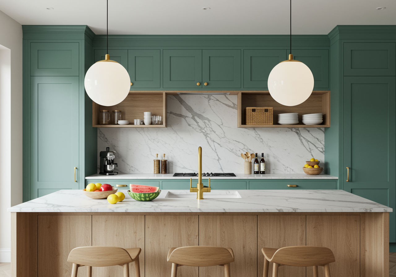 green kitchen cabinets