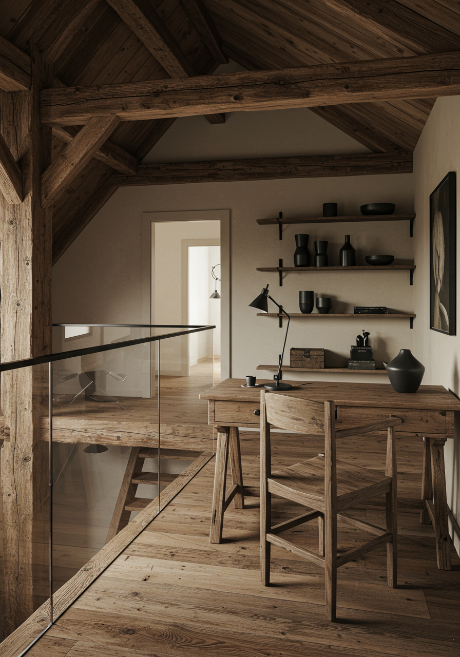 Image may contain Indoors Interior Design Wood Hardwood Stained Wood Chair Furniture Desk Table and Plywood