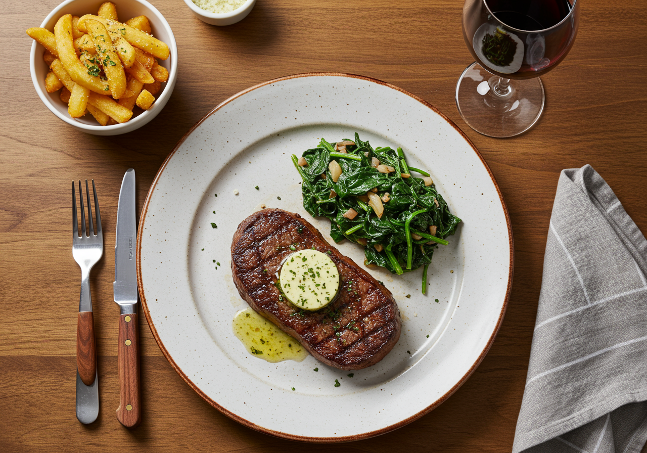 A plated steak and fries dish from The Public House at Sea Palms Resort on St. Simons Island, GA