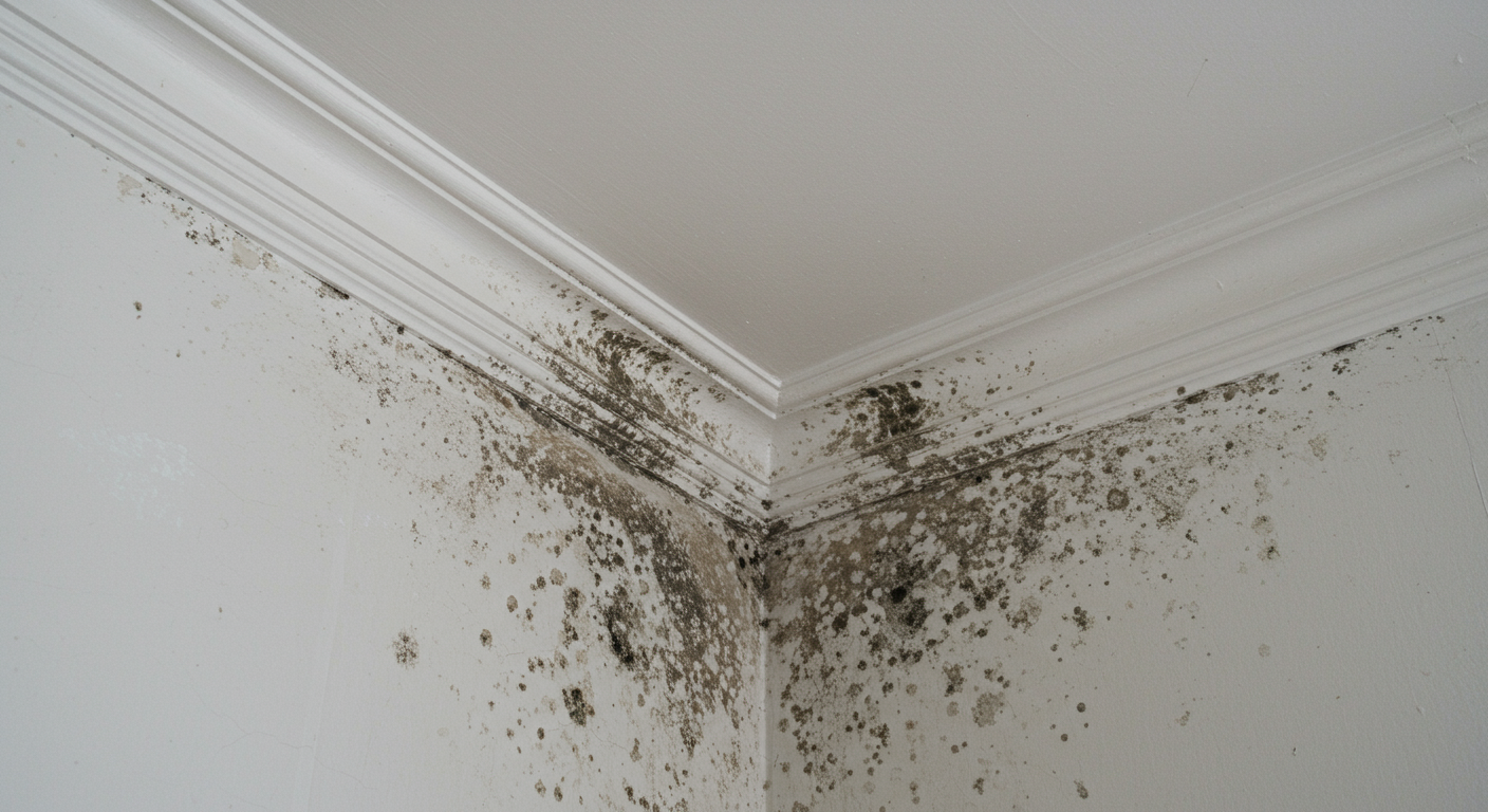 Black mold and fungus spreading around the house, leaking and leaking water in the ceiling