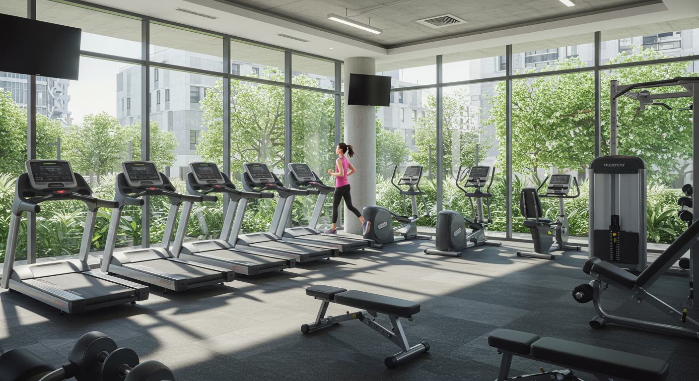 A physically fit woman Jogging on a Treadmill
