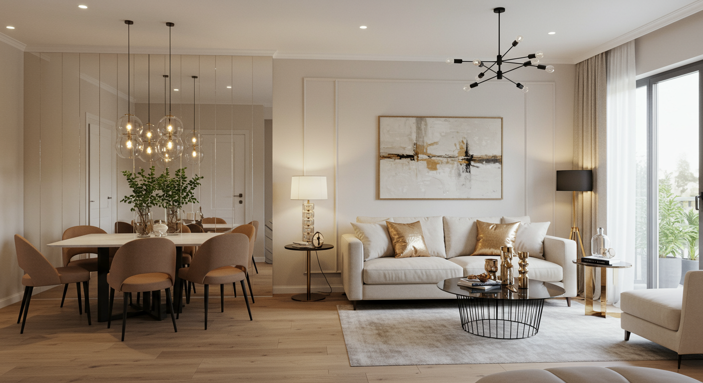 Modern Apartment Interior Design with lighting fixtures