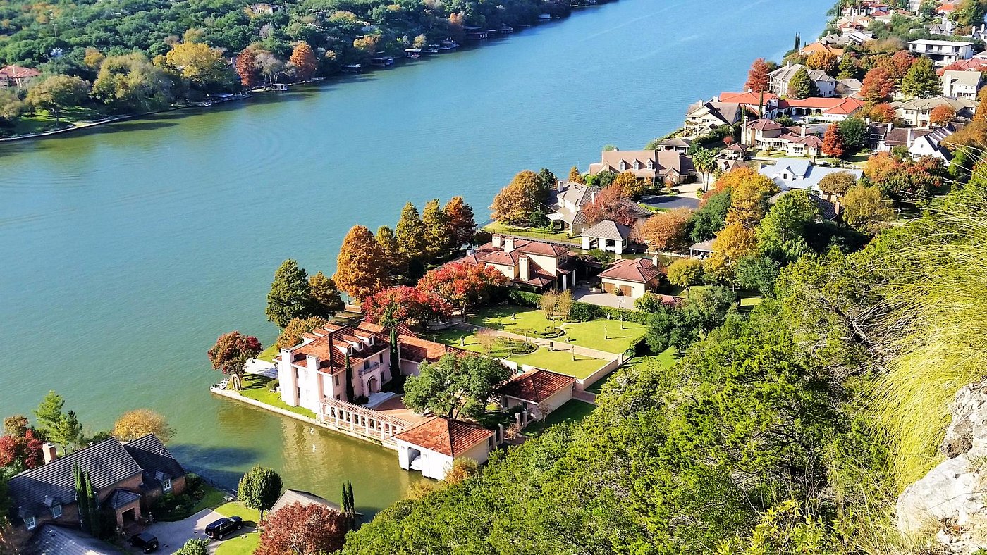 Lake Austin waterfront homes from above