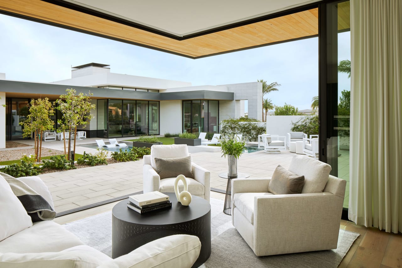 Indoor outdoor living room in modern estate