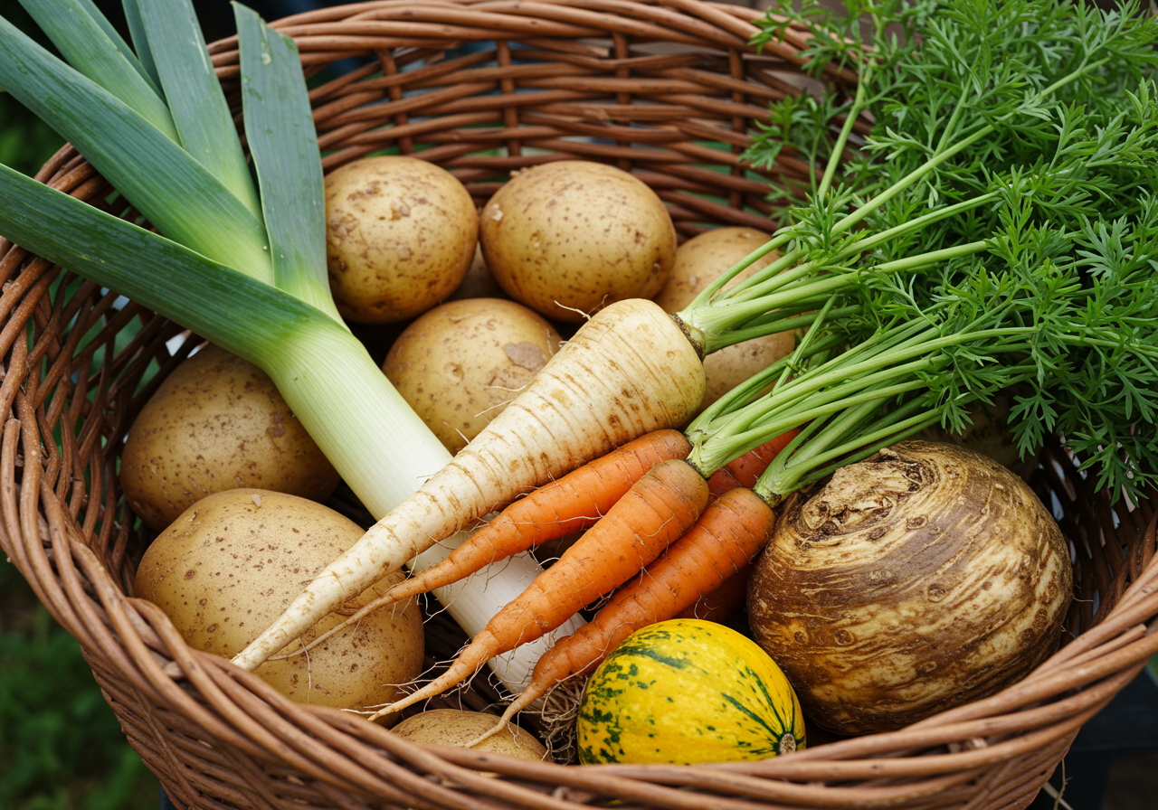 Seasonal vegetables in basket