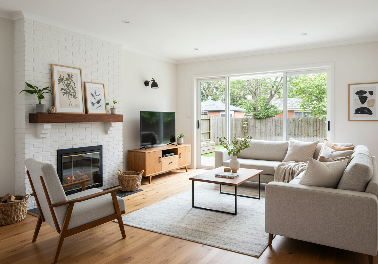 Living room with fire place