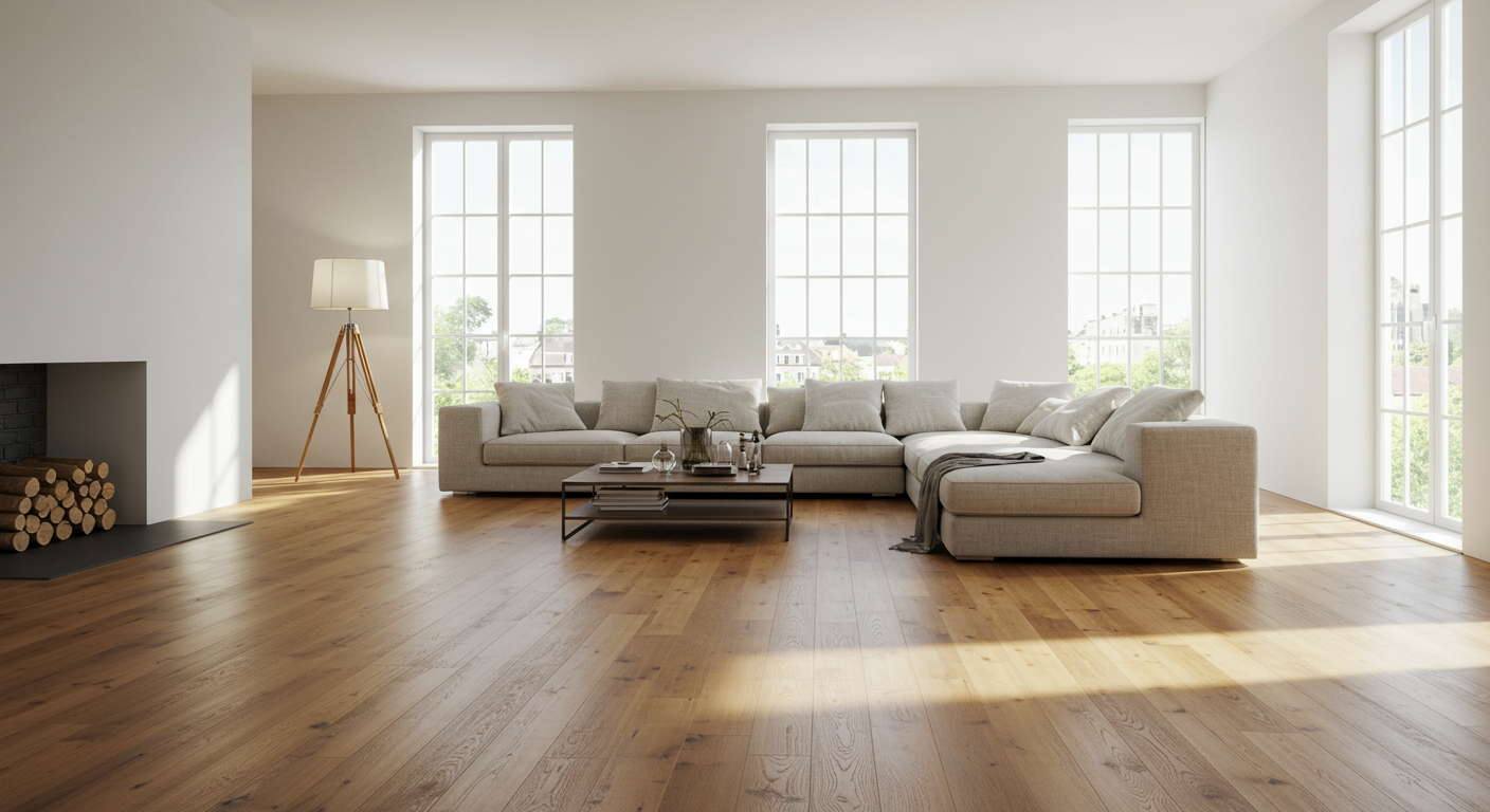 A room with hardwood flooring.