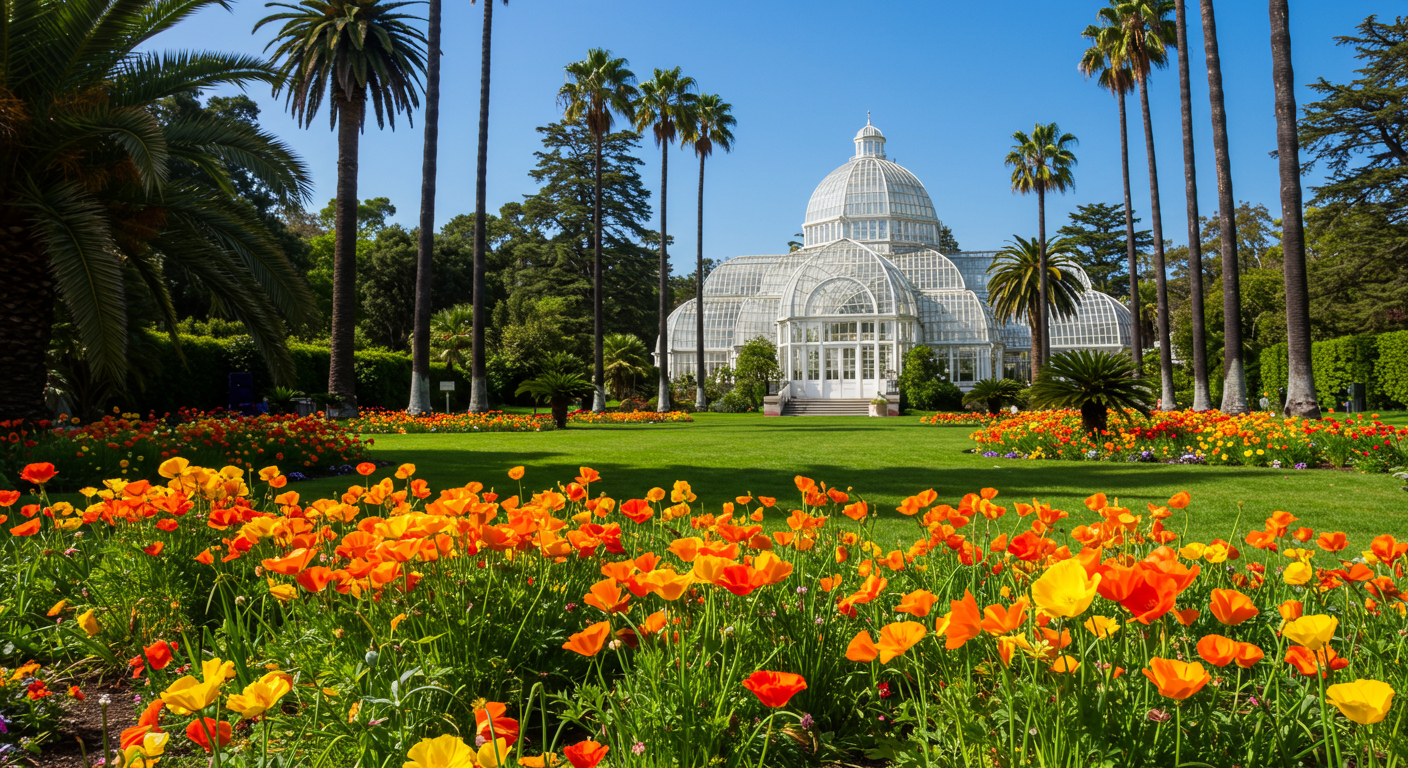 Orange poppies at the San Francisco Conservatory of Flowers in Golden Gate Park.