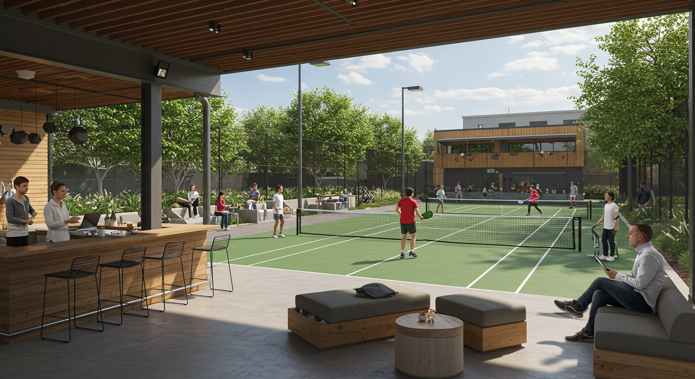 Exterior courts and a bar.