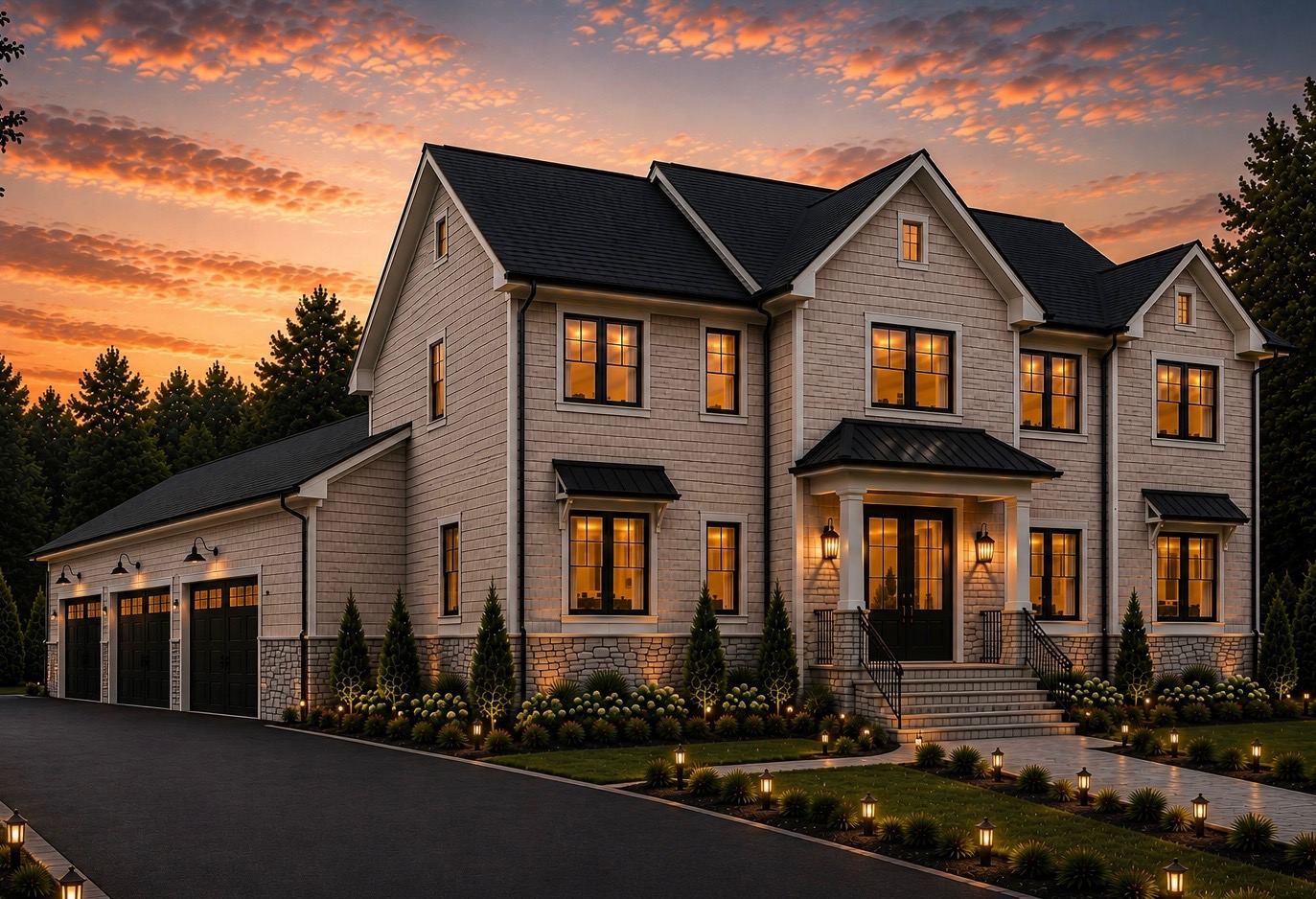 4 Oak Ridge Road, North Caldwell — dusk rendering
