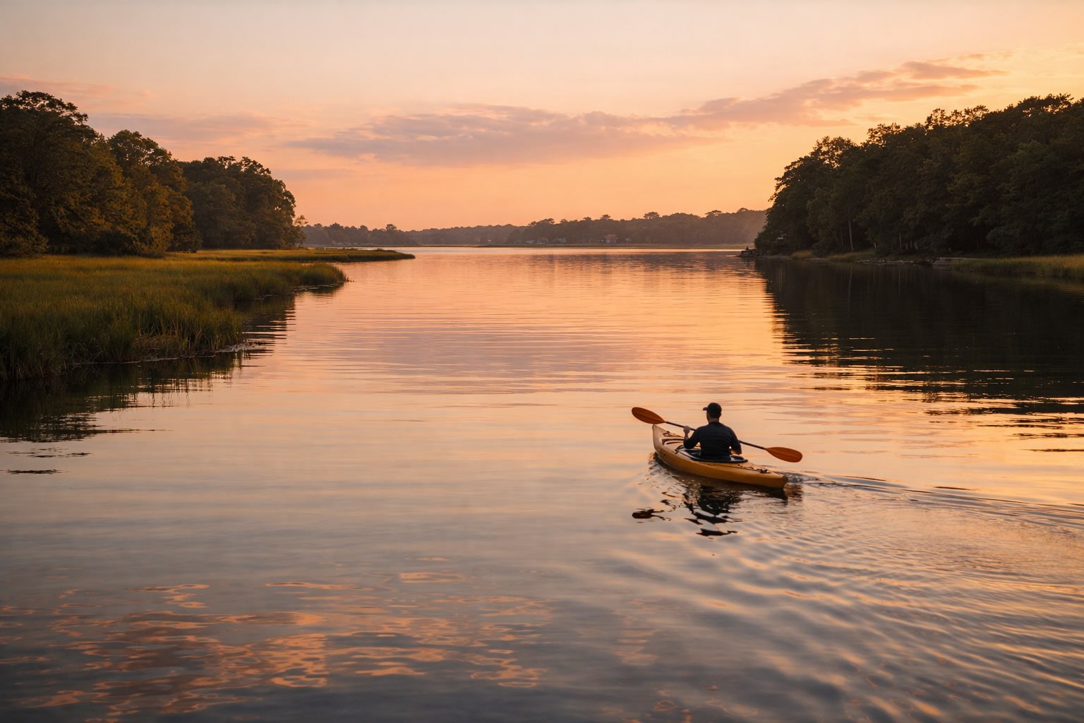 a person in a kayak in waterway in Remsenburg