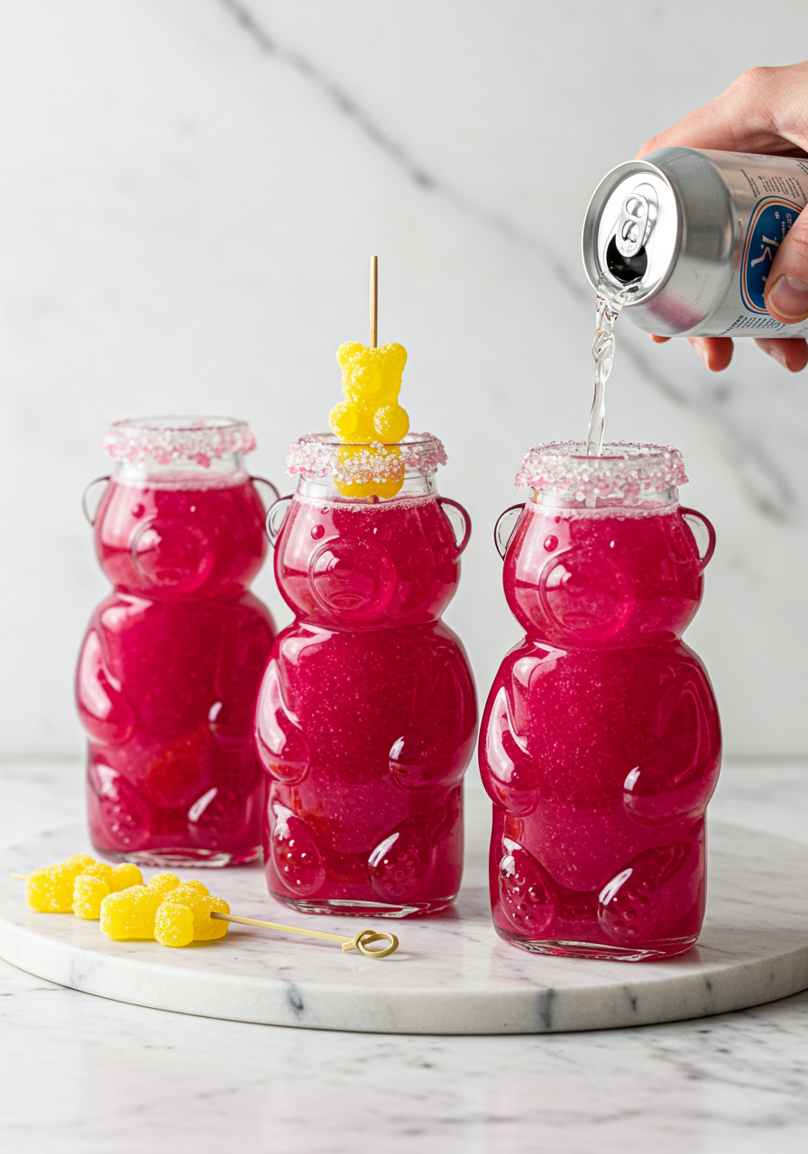 gummy bear cocktail with lemon blueberry