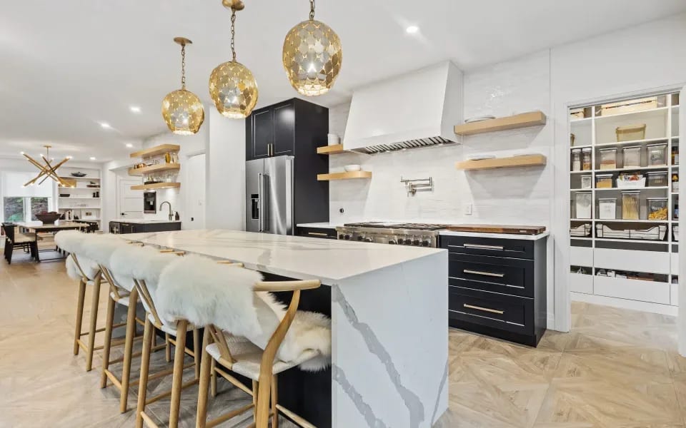 Luxury black, white and gold kitchen in Spokane Valley, WA.