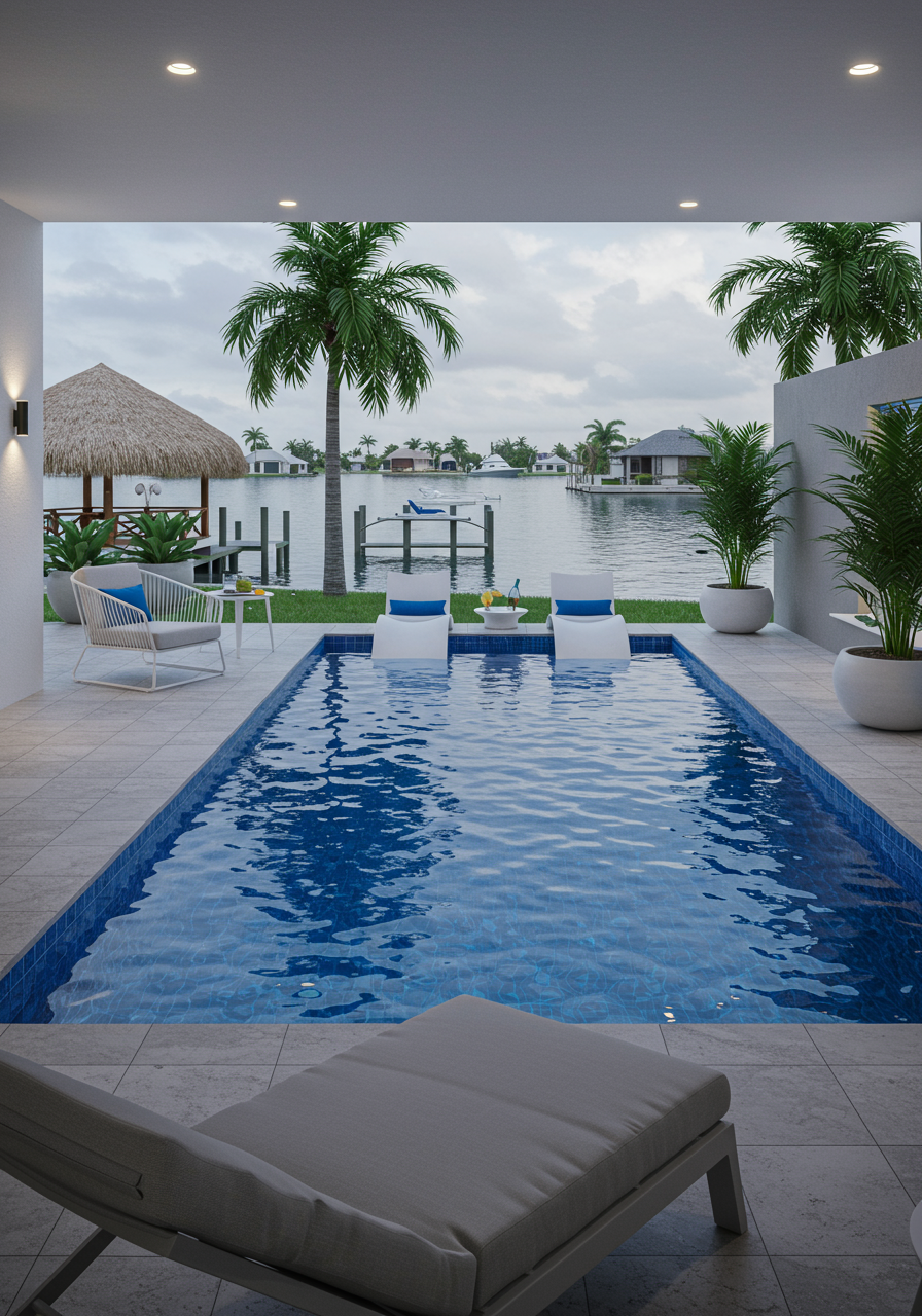 Custom pool in luxury waterfront home
