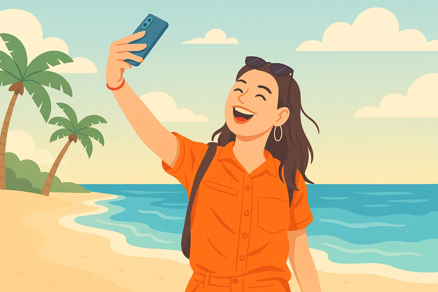 Woman taking a selfie on vacation