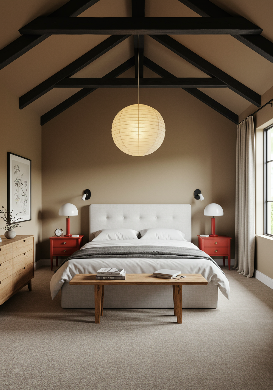 Image may contain Lamp Bed Furniture Indoors Interior Design Art Painting Bedroom Room Bench and Home Decor