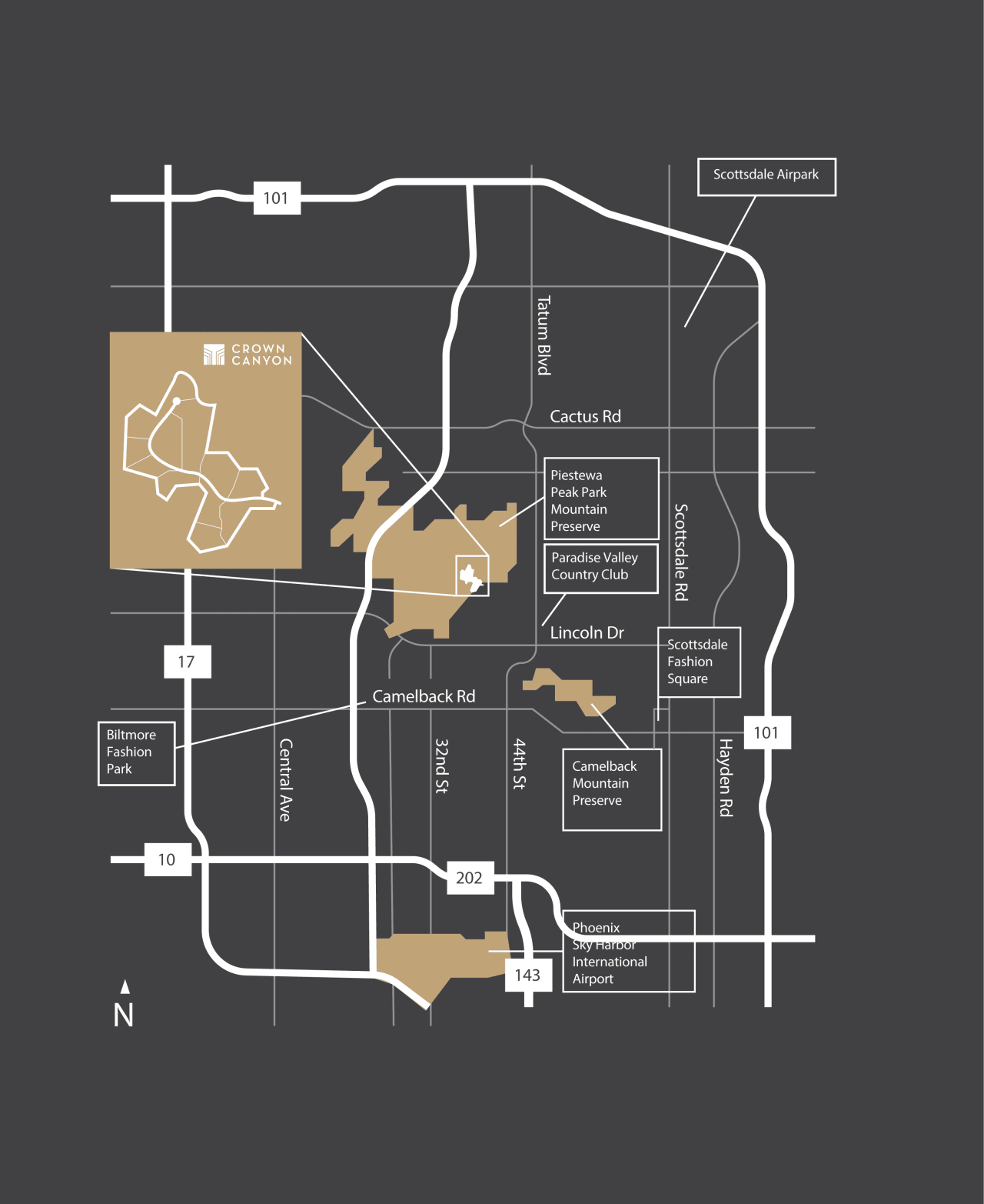 Proximity map of Phoenix for Crown Canyon Estates