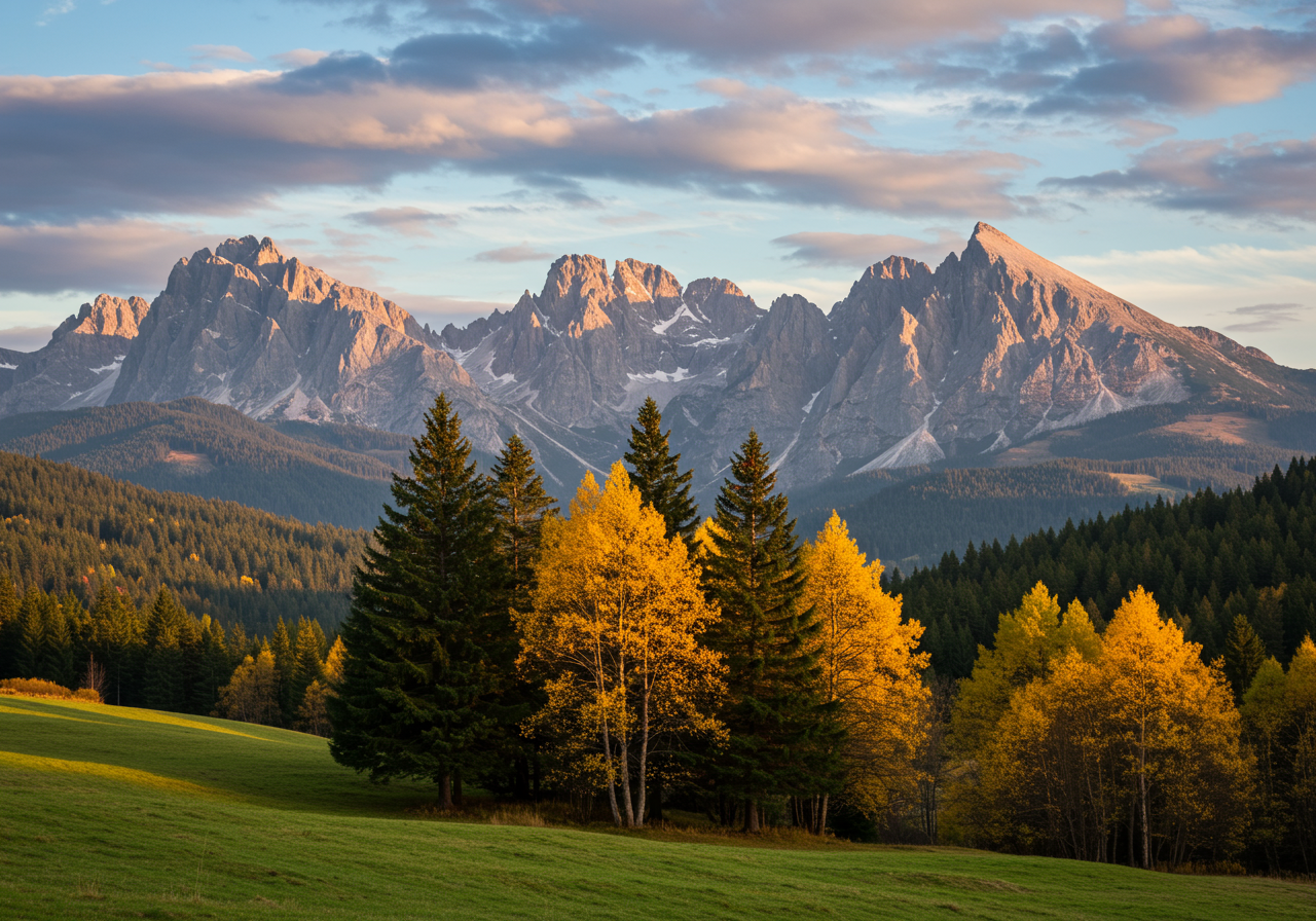View of yellow trees and mountains from the Snowcreek Golf Course in Mammoth Lakes CA