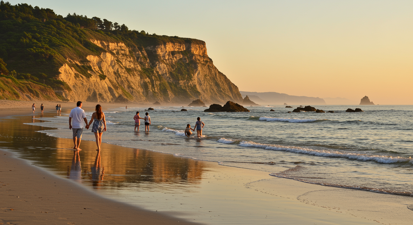 Couple walking holding hands on the beach by the water