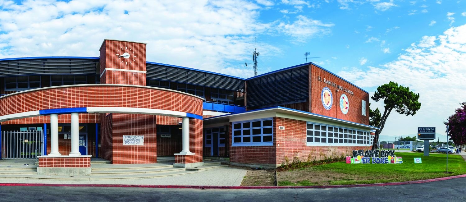 El Rancho High School frontage in Pico Rivera, photographed for a city publication