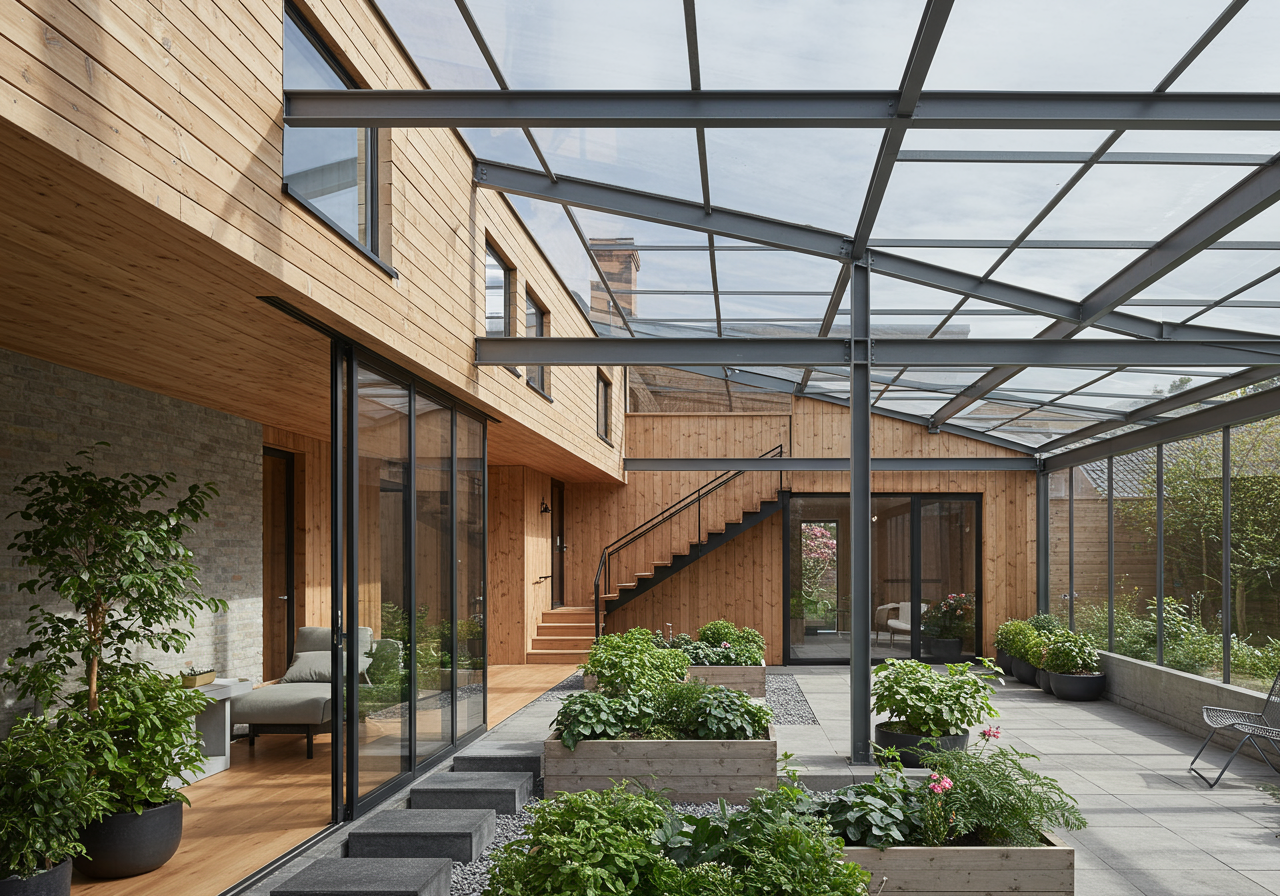 The core house is clad in wood from Swedish fir trees and was designed to be tall so as not to take up precious ground space. "We wanted the house to feel like it was in the garden," says Roja. 